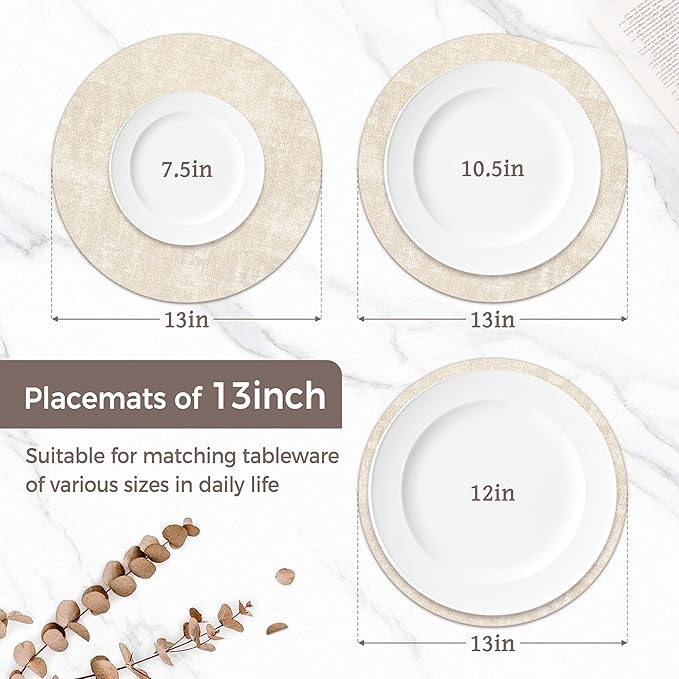 13" Round Placemats Set of 12, Reversible Faux Leather Heat Resistant Table Mats - Image 2