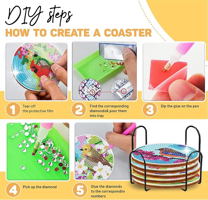 8 pcs Diamond Painting Coasters | Diamond Art Coasters | Birds Diamond Art - Image 7