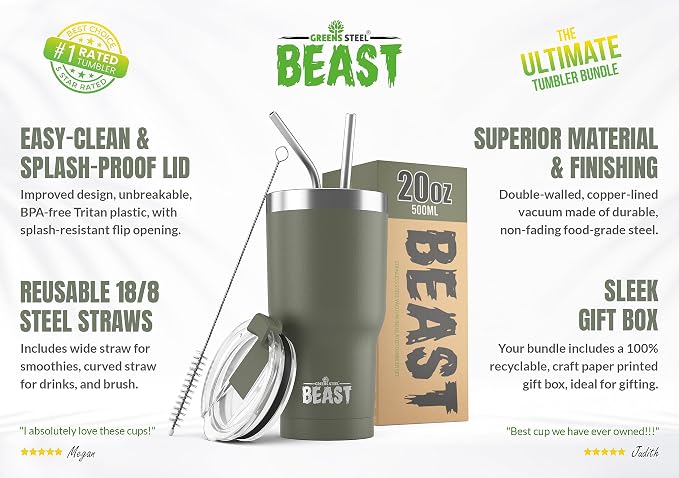 Beast 20 oz Tumbler Stainless Steel Vacuum Insulated Coffee Ice Cup Double Wall - Image 2