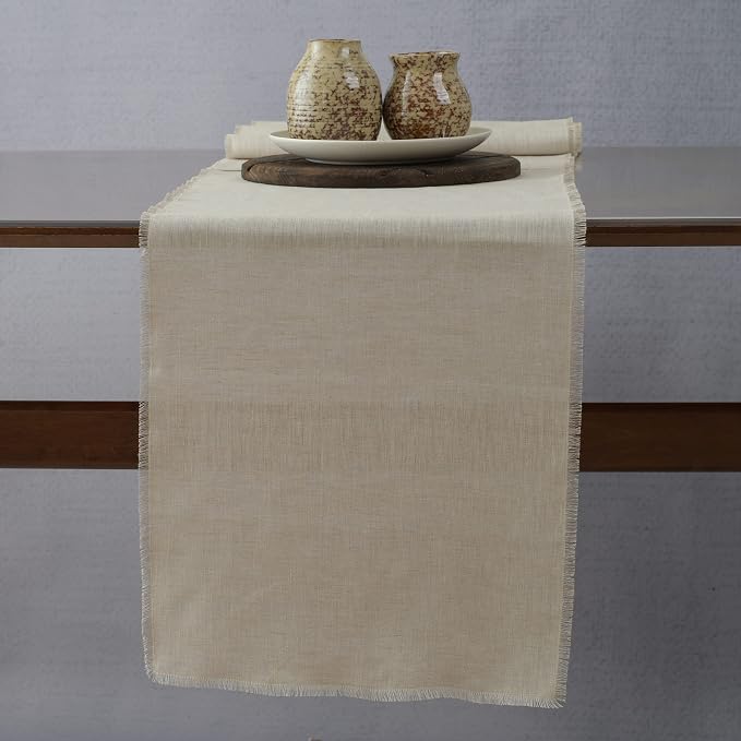 Linen Table Runner with Fringe- 14x90 Inch Natural, 100% Pure Linen Table Runner - Image 5