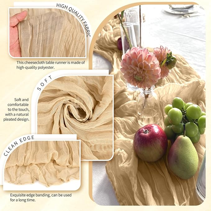 4 Pack Cheesecloth Table Runner 10FT Nude Table Runner Boho Gauze Cheese Cloth - Image 3
