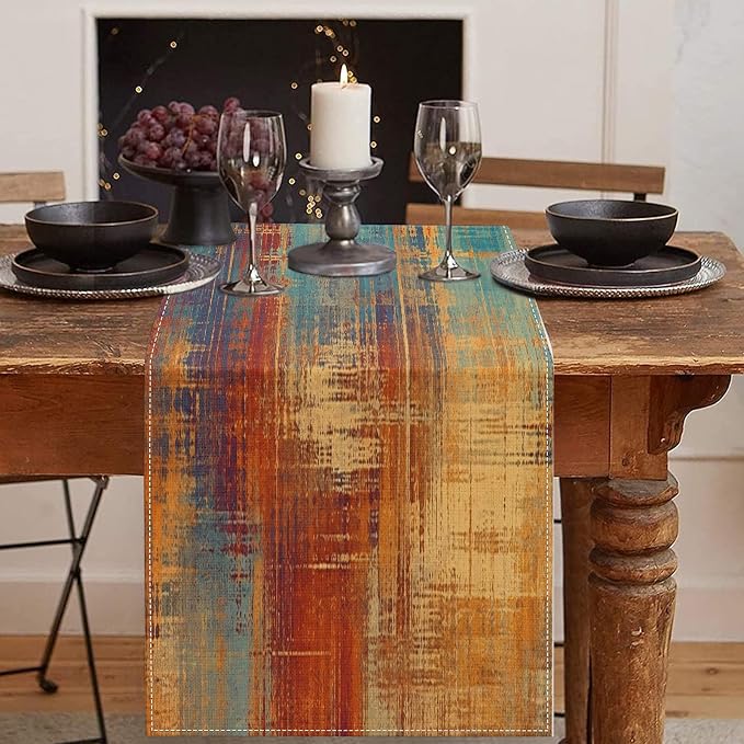 Emvency Table Runner, 13x72 Inch, Abstract Vintage Blue | Rust Painting Dining by Emvency