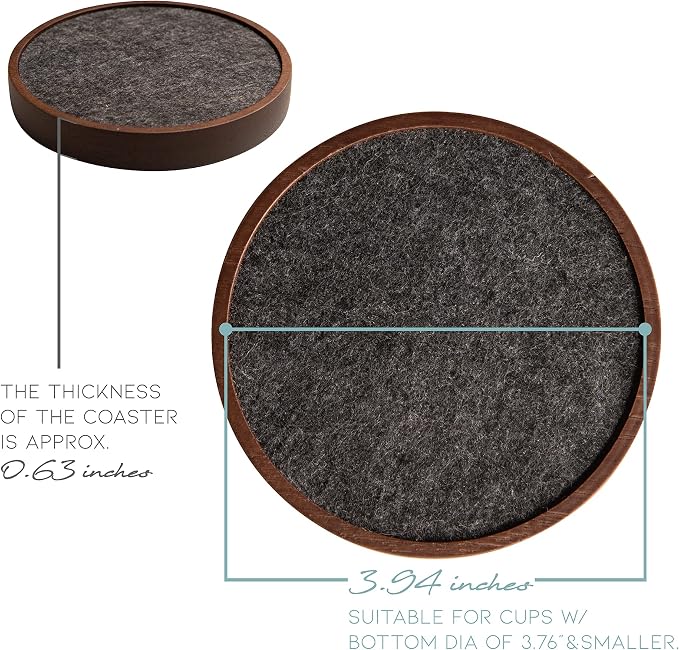 Wood Coaster for Drinks, 4.3 Inch, Absorbent and Insulation Felt Stackable Cup - Image 4