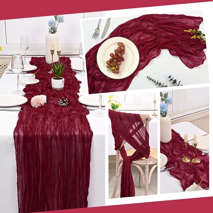10 Pack Burgundy Cheesecloth Table Runner 17x108 Inch Boho Gauze Cheese Cloth - Image 5