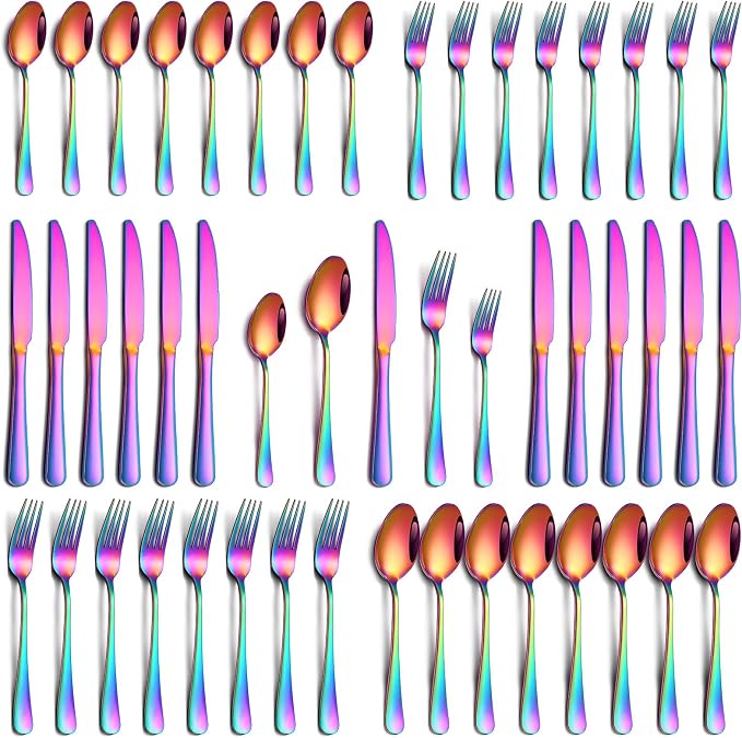 PHILIPALA 40 Piece Rainbow Silverware Set, Stainless Steel Flatware Set by PHILIPALA