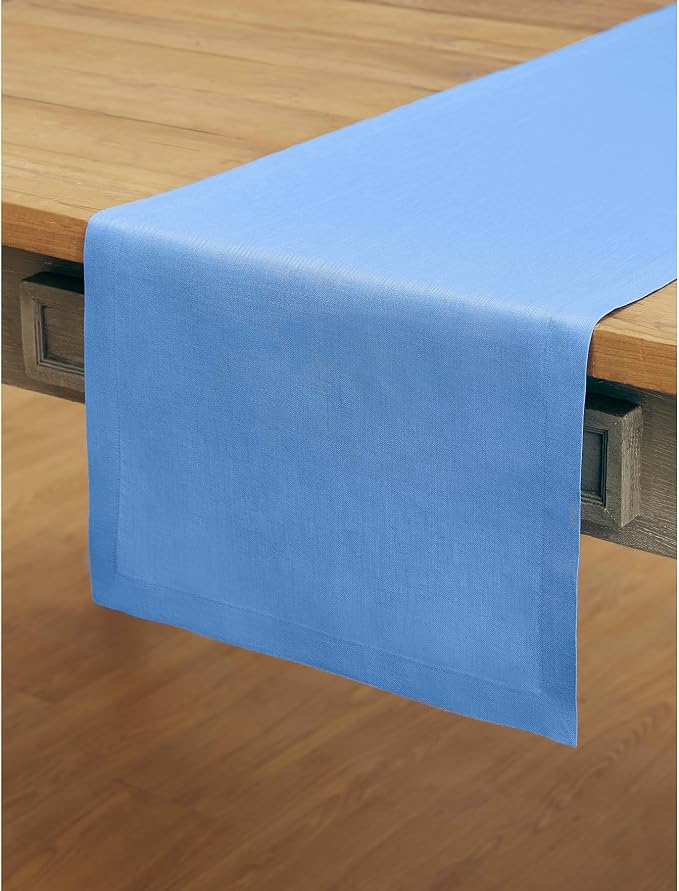 Solino Home 100% Pure Linen Table Runner Provence Blue, Fete 14 x 48 in | Table - Image 2