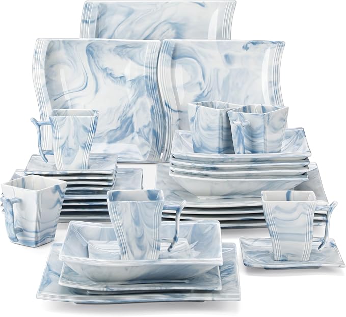 MALACASA Dinnerware Sets for 6, 30 Piece Porcelain Plates and Bowls Sets by MALACASA