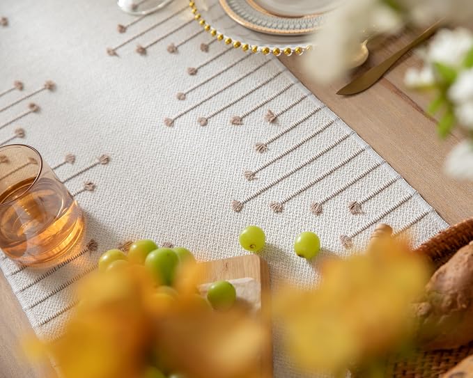 Boho Table Runner 13 x 60 Inch Long Natural Cotton Woven Runner - Image 6