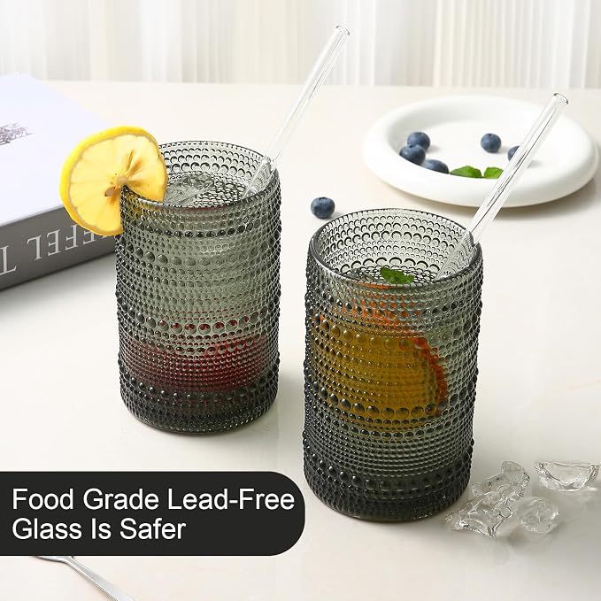 ZMOWIPDL Drinking Glasses Set of 6, 15 oz Grey Hobnail Glass Cups | Vintage - Image 4