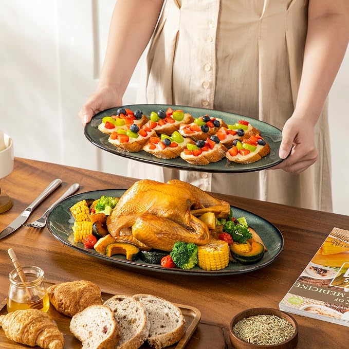 vancasso Ceramic Serving Platters Set of 3, Oval 16/14.7/13.5 Inch Stoneware - Image 6
