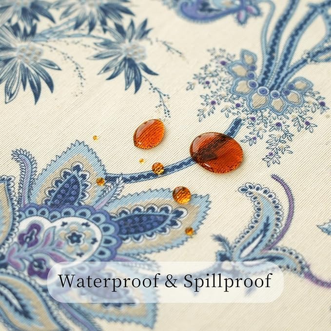 Waterproof Beige and Blue Table Runner - Image 3