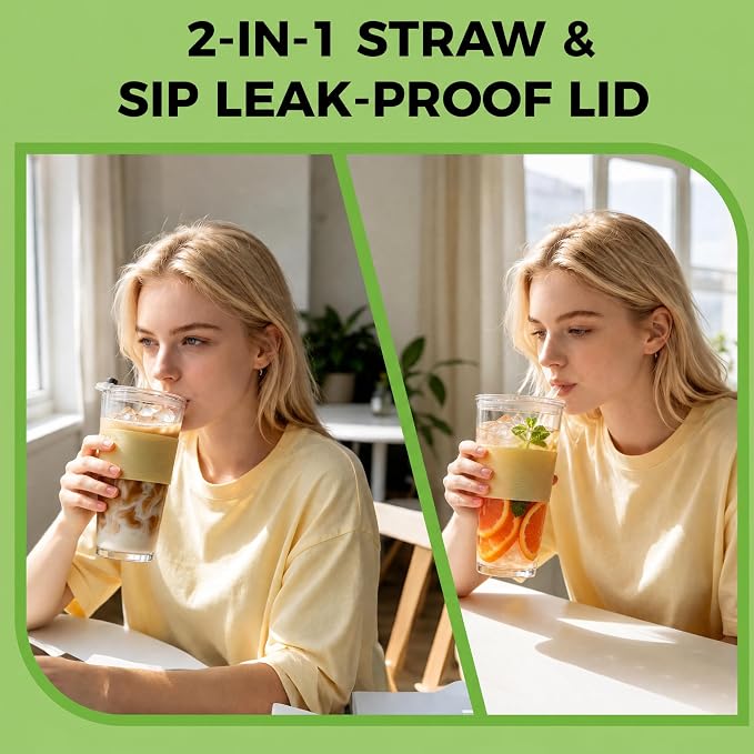 Birity 16oz Glass Cups with Lids and Straws, Glass tumbler With Straw and - Image 5