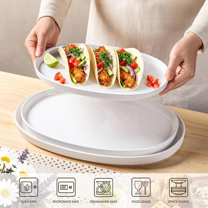 Ceramic Serving Platter Set of 3, Oval Serving Plates and Dishes | - Image 2