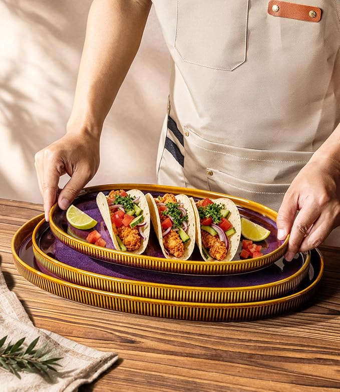 Ceramic Serving Platter Set of 3, Oval Serving Plates and Dishes | - Image 4