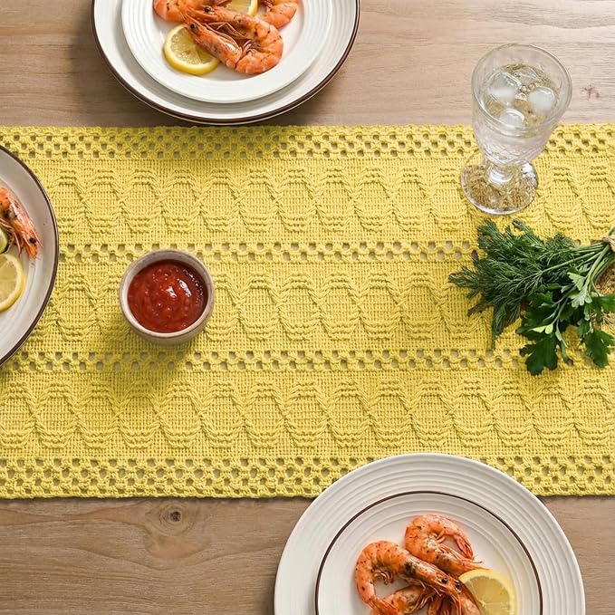 Artoid Mode Yellow Woven Farmhouse Hollow Table Runner 12x36 Inch | Holiday - Image 4