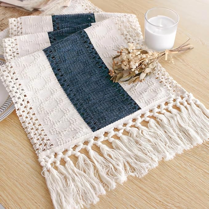 Boho Table Runner for Home Decor 12x60 Blue Fall Rustic Decorations | 60 Inches by FEXIA