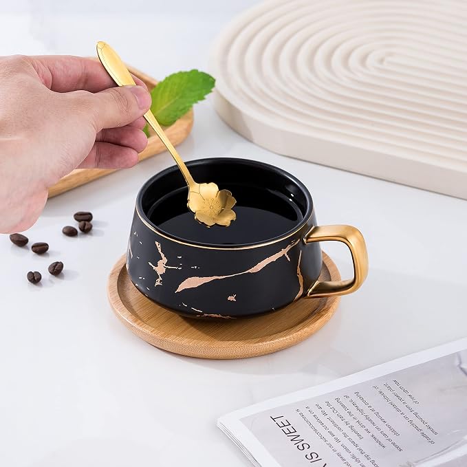Jusalpha 10 oz Luxury Golden Hand Print Tea Cup and Saucer Set - Image 7