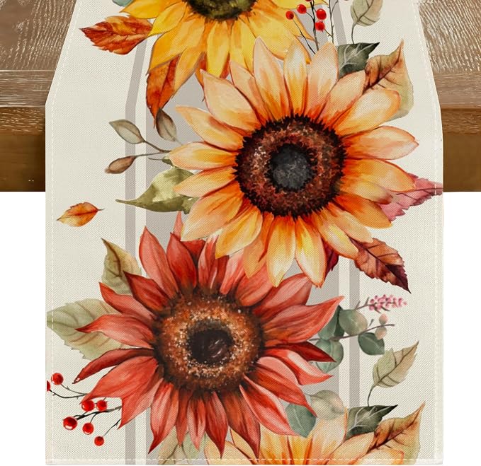 RABUSOFA Fall Table Runner 13x48 Inch Sunflower Fall Decor by RABUSOFA