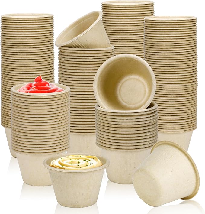 LeonBach 150 Pack 4 oz Natural Bagasse Fiber Paper Bowls, Small Disposable by LeonBach