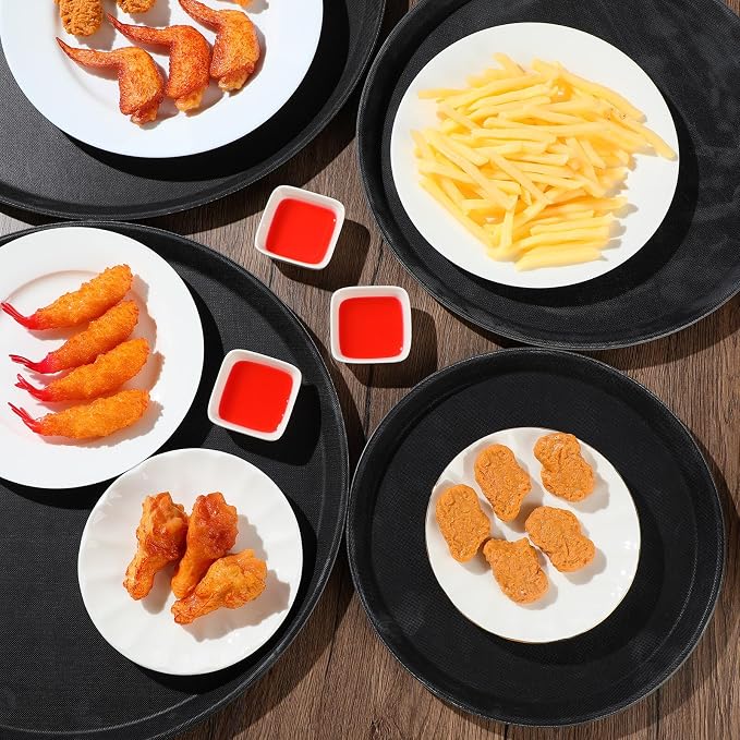 Zopeal 8 Pieces Black Round Restaurant Serving Tray, Plastic Non Slip Surface - Image 6