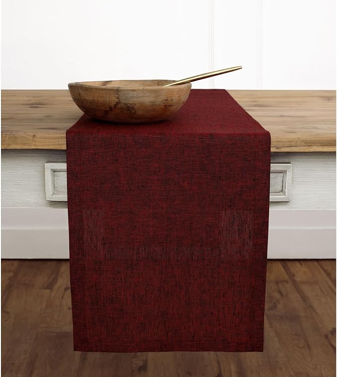 Solino Home 100% Pure Linen Table Runner Red, Athena 14 x 156 Inch Long | Table - Image 2