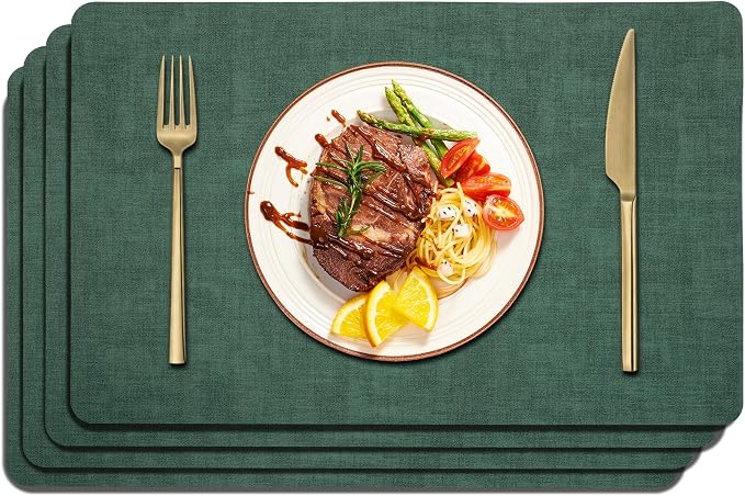 Maxpearl Faux Leather Placemats Set of 4, Dark Green | Waterproof by Maxpearl