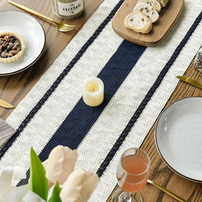Artoid Mode Dark Blue Rustic Woven Table Runner 12x36 Inch | Holiday Farmhouse - Image 4