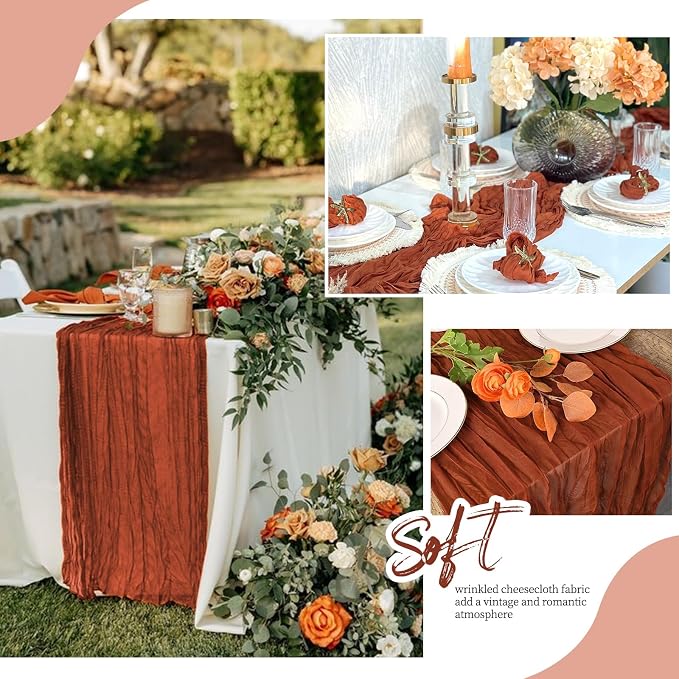 6 Pack Terracotta Cheesecloth Table Runner 17x108 Inch Semi Sheer Boho Gauze - Image 6