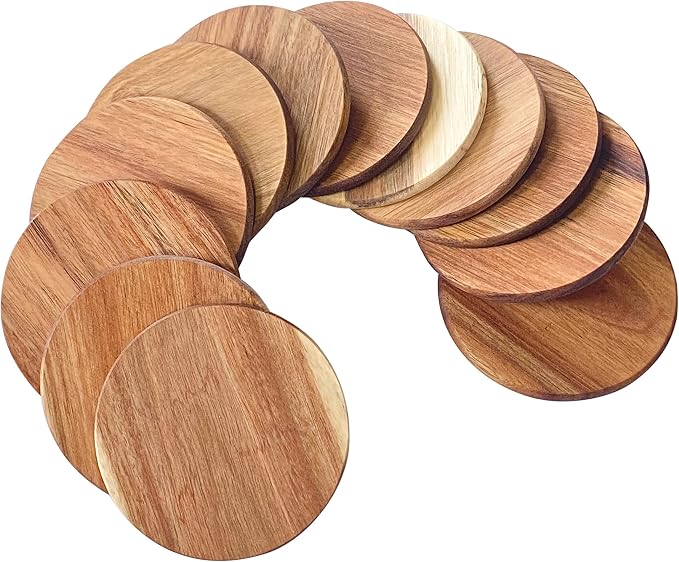 12 Pack Acacia Wood Drink Coasters, 3.74 Inch Round Wooden Cup Coasters - Image 3