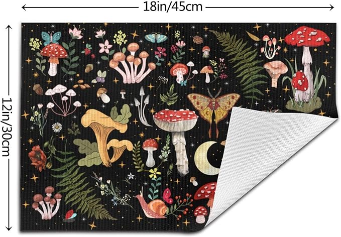 Mushroom Placemats Set of 4, Moth Gothic Witchy Table Mats, Heat Resistant - Image 4
