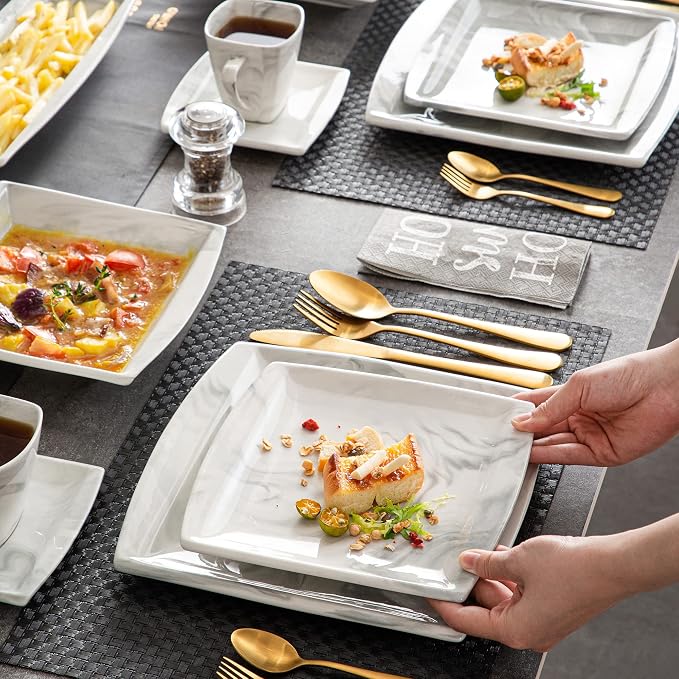 MALACASA Dinnerware Sets, 32 Pieces Porcelain Plates and Bowls Sets - Image 6
