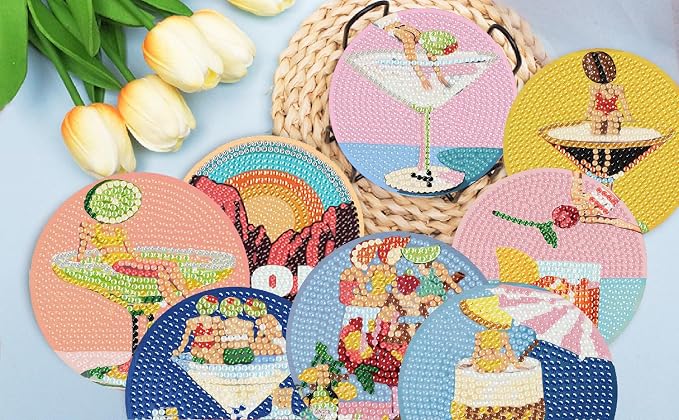 8 Pack Cocktails Diamond Art Coasters Kits- Diamond Painting Coasters Kit | - Image 6