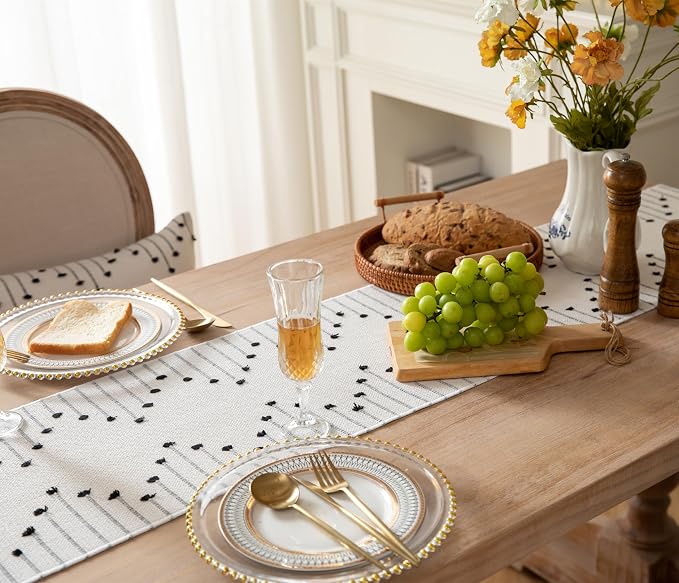 Boho Table Runner 13 x 72 Inch Long Natural Cotton Woven Runner - Image 3