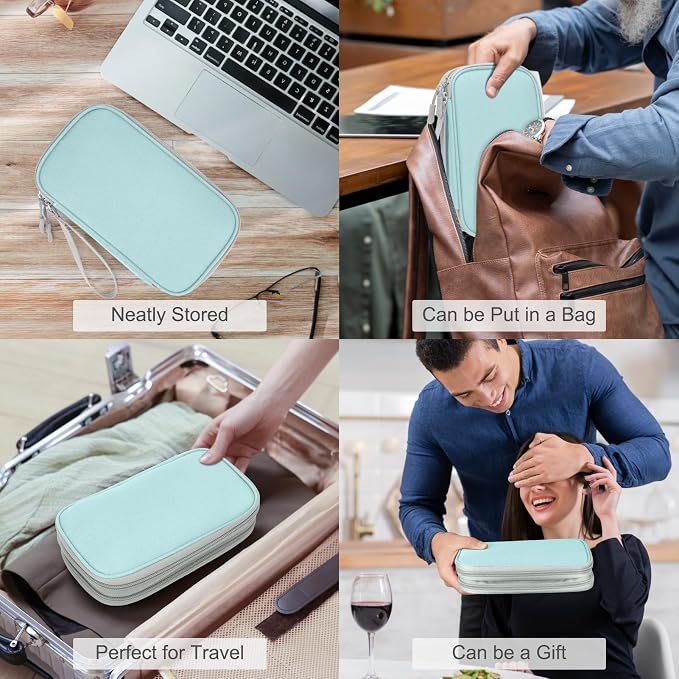 FYY Electronic Organizer, Travel Tech Pouch Bag, Mint Green | Wrist Strap - Image 7