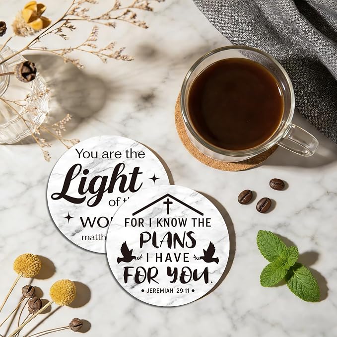 10pcs Coasters for Drinks with Bible Verses Absorbent Coasters Set Round - Image 4
