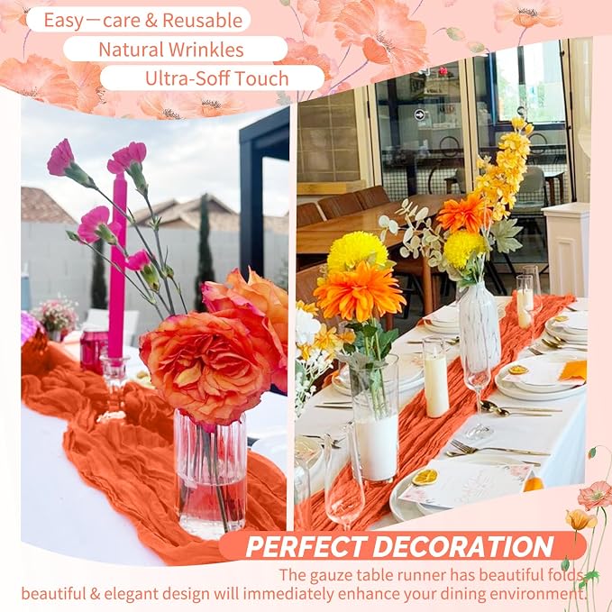 Showgeous 18 Pack Orange Cheesecloth Table Runner, 17 x 108 Inches | Boho - Image 6