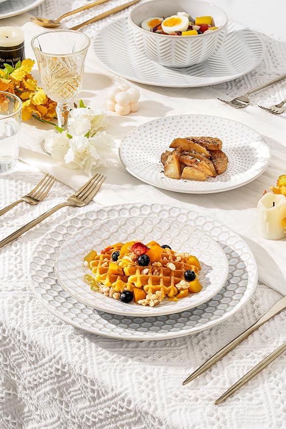 FOBENTA 16-Piece Ceramic Plates and Bowls Set, Dual Bowl Dish Set - Image 6