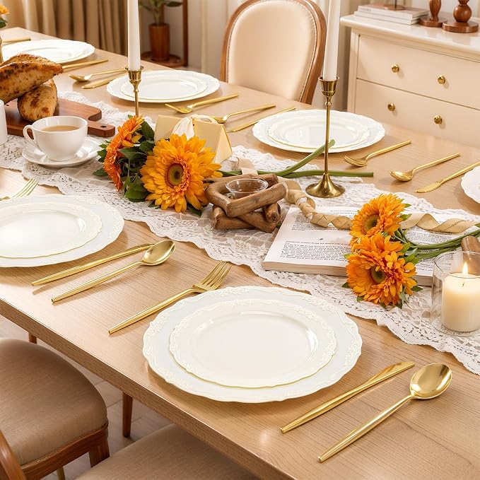 U-QE 100 Pcs Ivory Plastic Plates - Image 5
