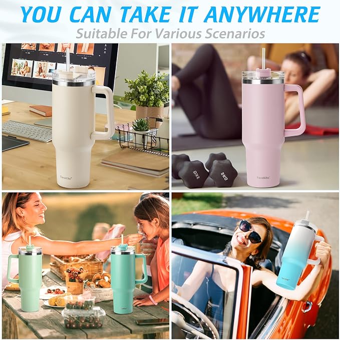 40 oz Tumbler with Handle and Straw, Reusable Stainless Steel Insulated Water - Image 8