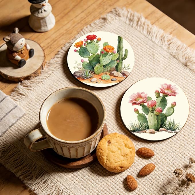 10pcs Coasters for Drinks Funny Cactus Absorbent Coasters Set Round Tabletop - Image 6
