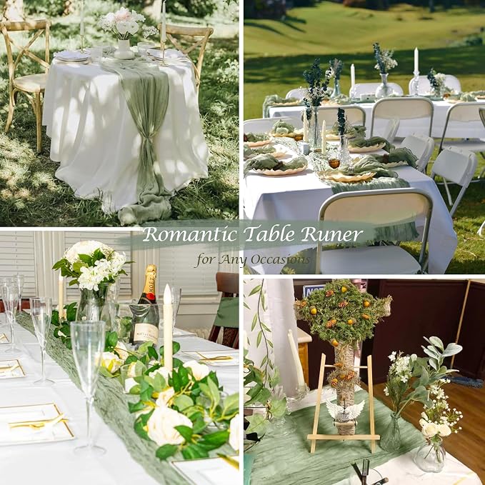 3 Pack Sage Green Cheesecloth Table Runner 35x120 inch, Semi Sheer Boho Gauze - Image 5