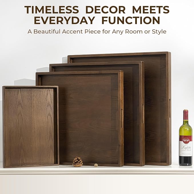 20 Inch Large Square Wooden Ottoman Tray - Image 7