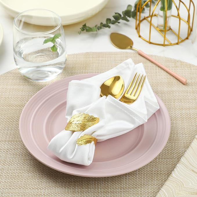 Napkin Rings Set of 12, Shiny Gold Napkin Rings, Easy Care, Solid Metal Laurel - Image 2