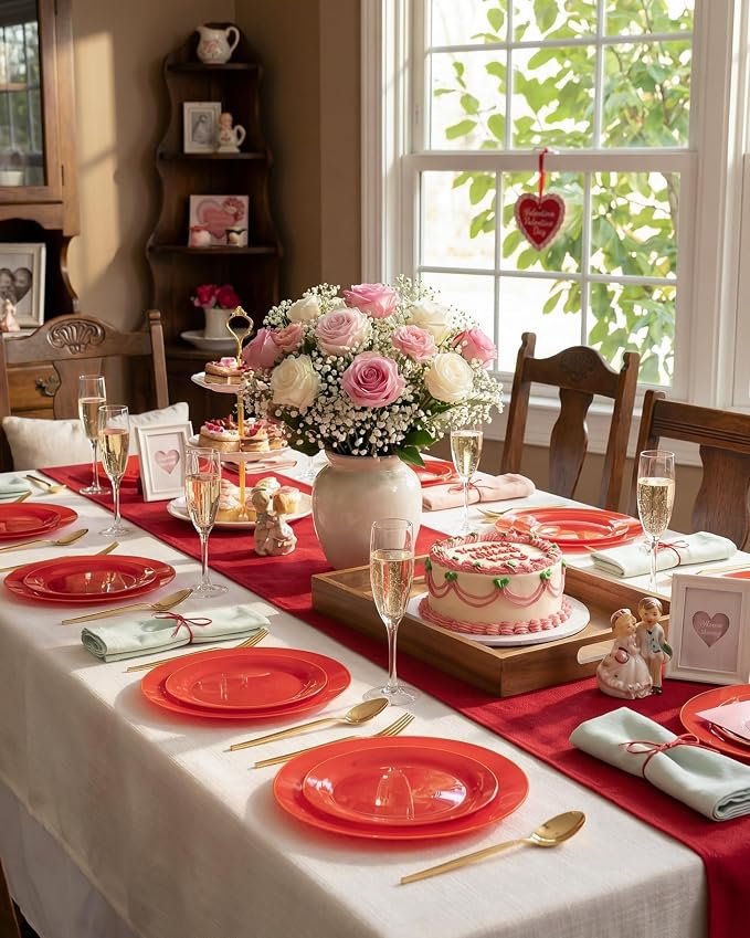 PULOTE 100PCS Red Plastic Plates Disposable Heavy Duty - Image 5