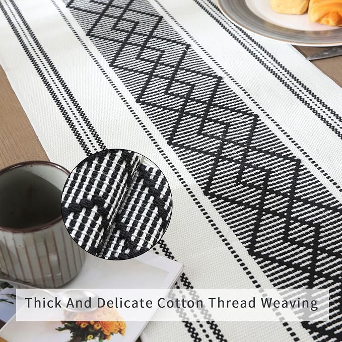 Woven Table Runners Farmhouse Style, Boho Table Runners 108 inches Long - Image 3