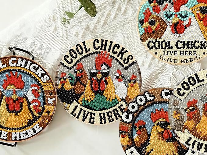 8 PCS Chicken Diamond Art Coasters Kits Diamond Painting Coaster | Diamond - Image 7