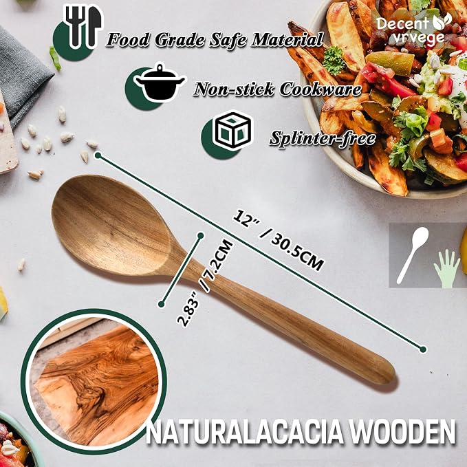 Wood Spoon, Healthy Acacia Wooden Cooking Spoons, Durable Kitchen Serving Spoon - Image 4