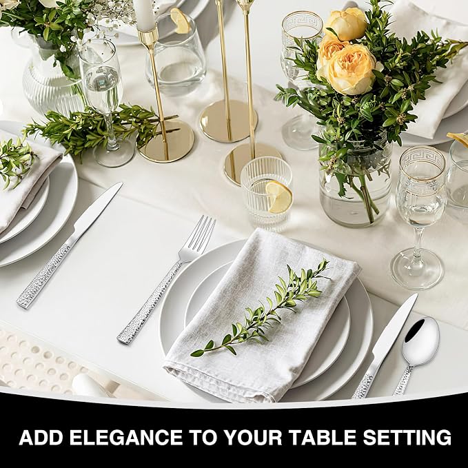 Hammered Silverware Set, 40-Piece Stainless Steel Square Flatware Set - Image 6