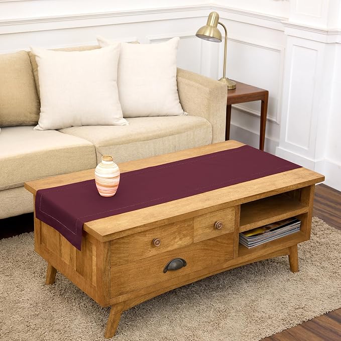 Solino Home Cotton Linen Table Runner Wine, Hemstitch Collection 14 x 60 in | by SolinoHome