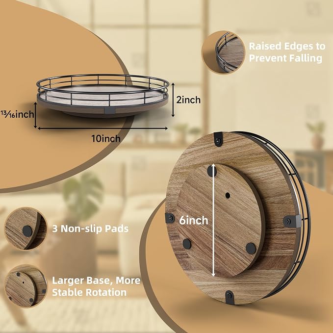 Acacia Wood 10" Lazy Susan Turntable Organizer - Image 2